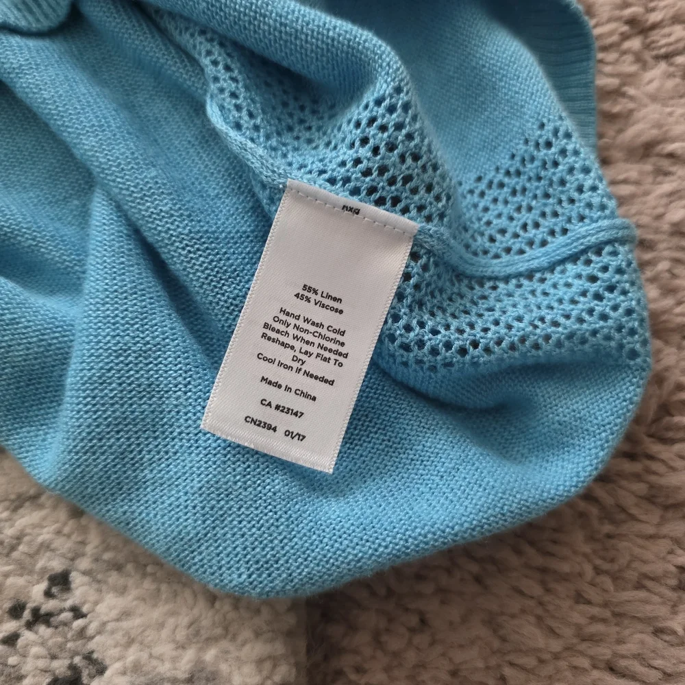 Talbots Linen Blend Boat Neck Sweater Womens M Petite Blue NWT Preppy Coastal